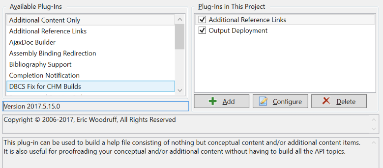 Plug-in configurations property page