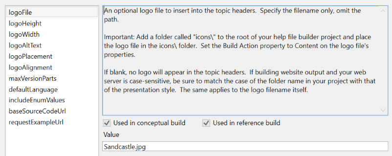 Transform Component arguments property page