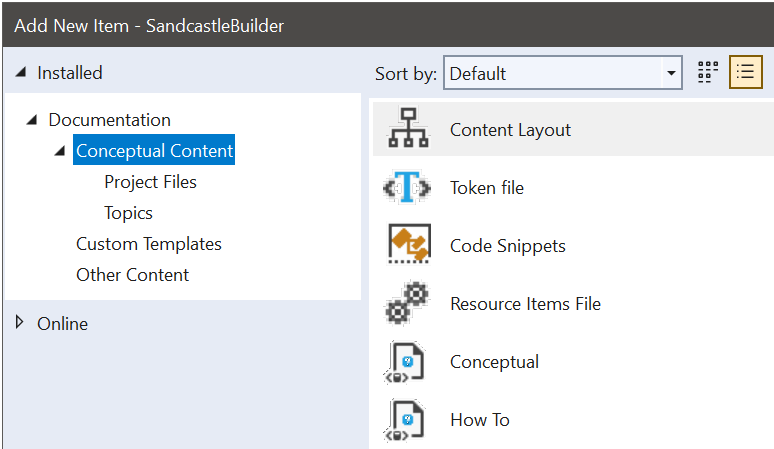 Visual Studio Add New Item dialog
