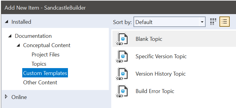 Custom templates in the Add New Item dialog