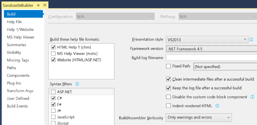 Visual Studio project properties editor